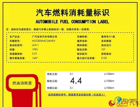 国产雅阁混动版动力参数曝光 百公里油耗4.2L