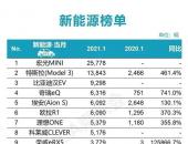 2021年1月新能源销量：微型车强势，梯队化明显